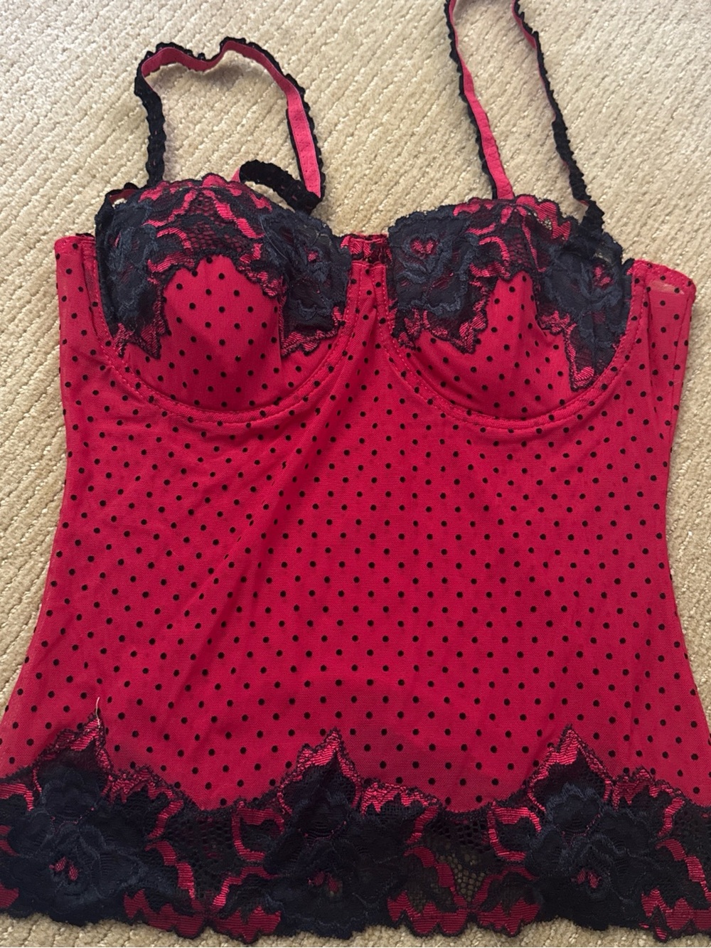 Red Polka Dot Lace Bustier Camisole
